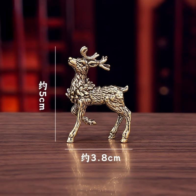 Pure Brass Sika Deer & Elk Figurines (1 Pair) Lucky Home Decor with A Deer Has You Blessing Desktop Ornament Tea Pet for Tea Room Office Shelf Display Vintage Metal Crafts