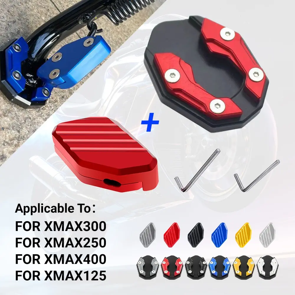 XMAX300/125/250/400 Side Kick Assist Block + Large Base Set, Easy Installation, Stable Support, Multiple Colors Available,CNC Aluminum Alloy, Foot Stand Enlarger Motorcycle Modification Side Stand Kit Accessories