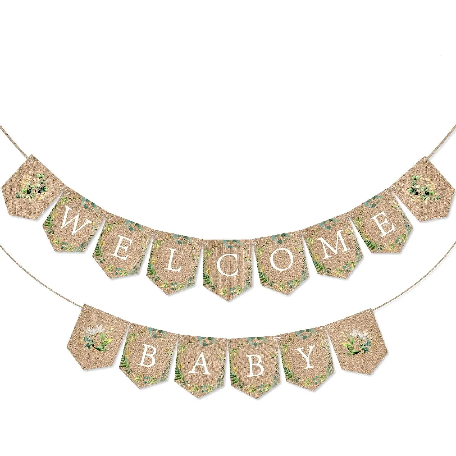 Welcome Baby Banner Greenery Baby Shower Banner Bunting Garland Burlap Greenery Decorations Sign for Rustic Farmhouse Gender Neutral Girl Boy Backdrop Garden Decor Woodland Party Favors
