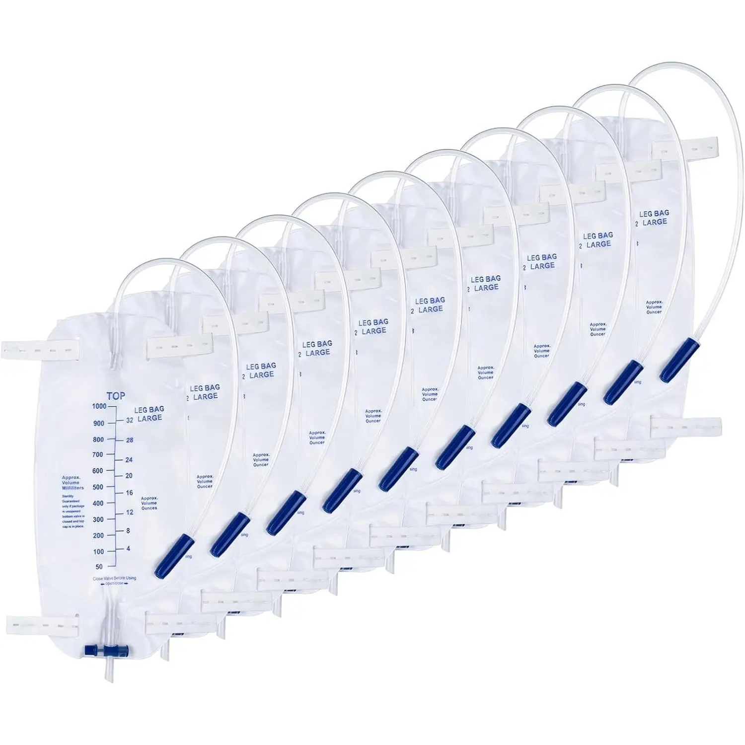 10 Pack 1000ml Sterile Leg Urinary Drainage Bags with 2 Adjustable Elastic Straps, Professional Urine Leg Bag with Anti-Reflux Valve for Men and Women