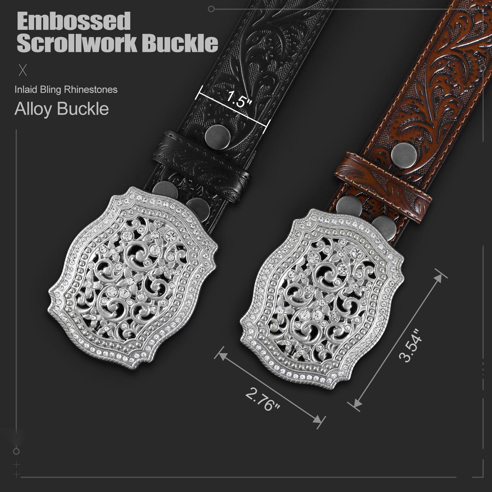 XZQTIVE Unisex Western Genuine Leather Belt - Floral Engraved Tooled Strap with Embossed Scrollwork Buckle, Perfect for Cowgirls & Cowboys SpringStatements