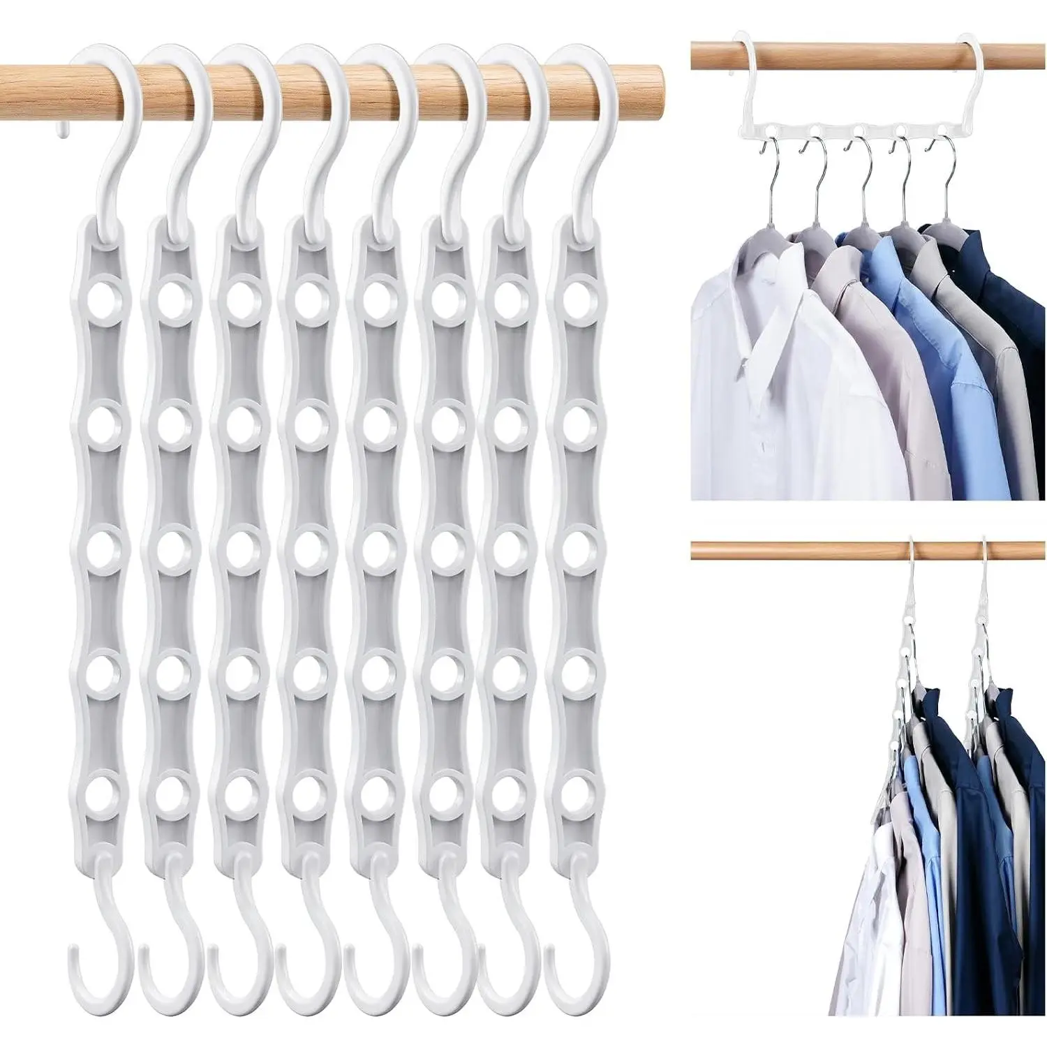 White Magic Space Saving Hangers, Premium Smart Hanger Hooks, Sturdy Cascading Hangers with 5 Holes for Heavy Clothes, Closet Organizers and Storage, College Dorm Room Essentials 10 Pack