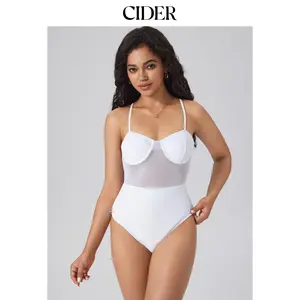 Cider Shaping Solid Mesh Patchy One Piece Swimsuit