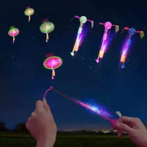 lpvoqpth 25 sets of LED flying toys, 25 slingshots + 25 glowing helicopters - 50 pieces, flying toys, outdoor toys, glow-in-the-dark party supplies, party gifts for children aged 8-12, 4-8 years old