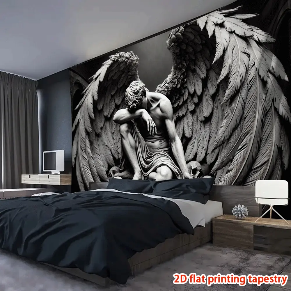 Sad Angel Wall Hanging Tapestry (1pc) - Home Supplies, Holiday Gift, Office Building Themed, Suitable for Indoors Living Room Bedroom Decor