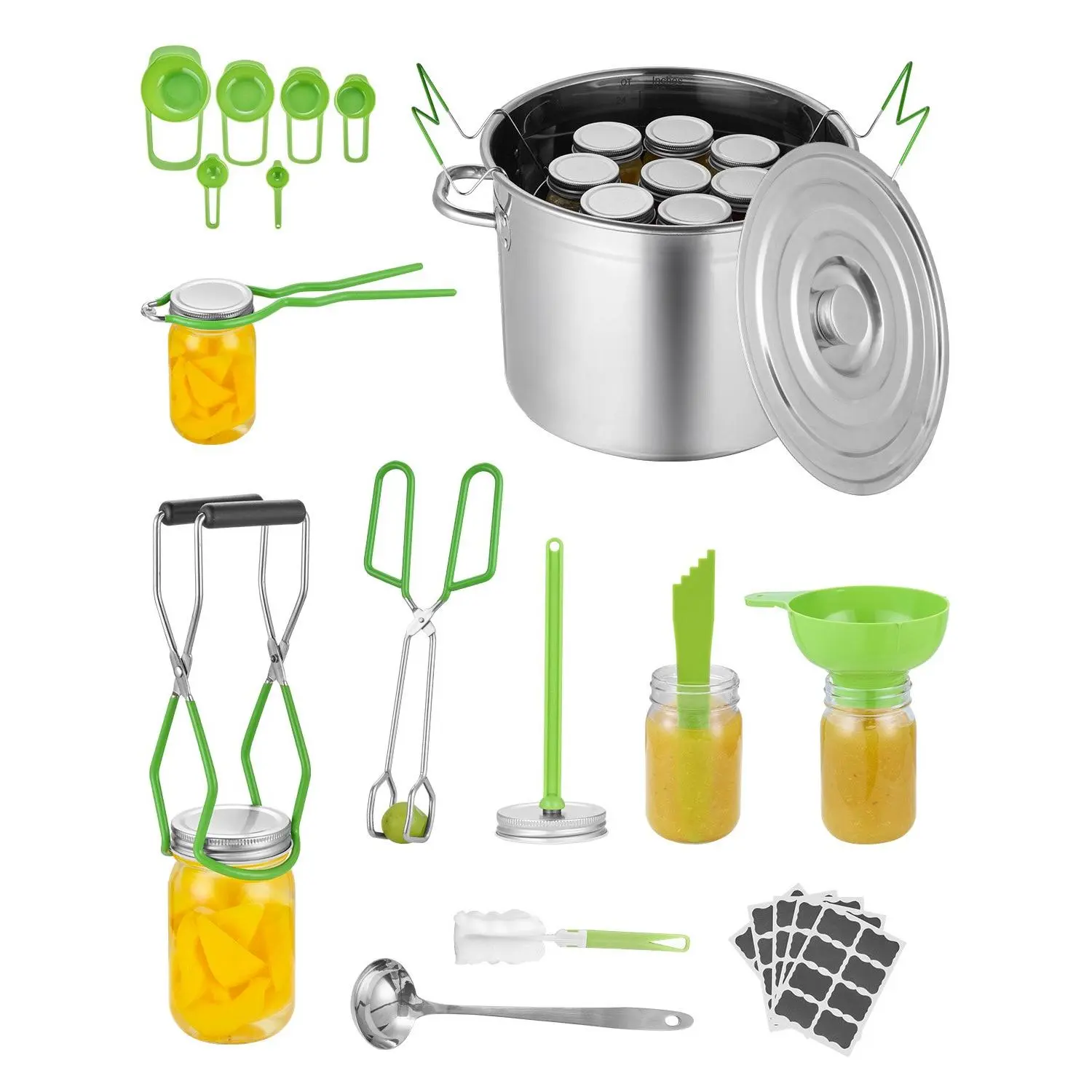VEVOR Kitchen Canning Supplies Starter Kit, 11-Piece Stainless Steel Functional Water Bath Canning Utensils Set for Beginners with Multiple Tools: Pot, Rack, Lid, Ladle, Funnel, Tongs, Jar Lifter, Wrench, Measuring Cup, Functional Kit