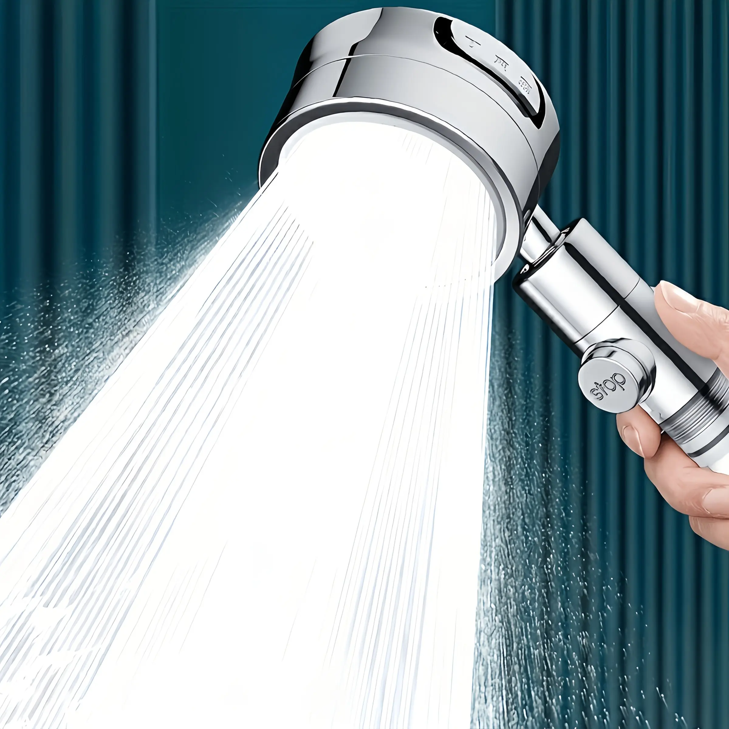 Silver Color High-Pressure Water-Saving Rain Shower Head, Adjustable Three Modes, One-Key Shut Off, Hard Water Filter Included
