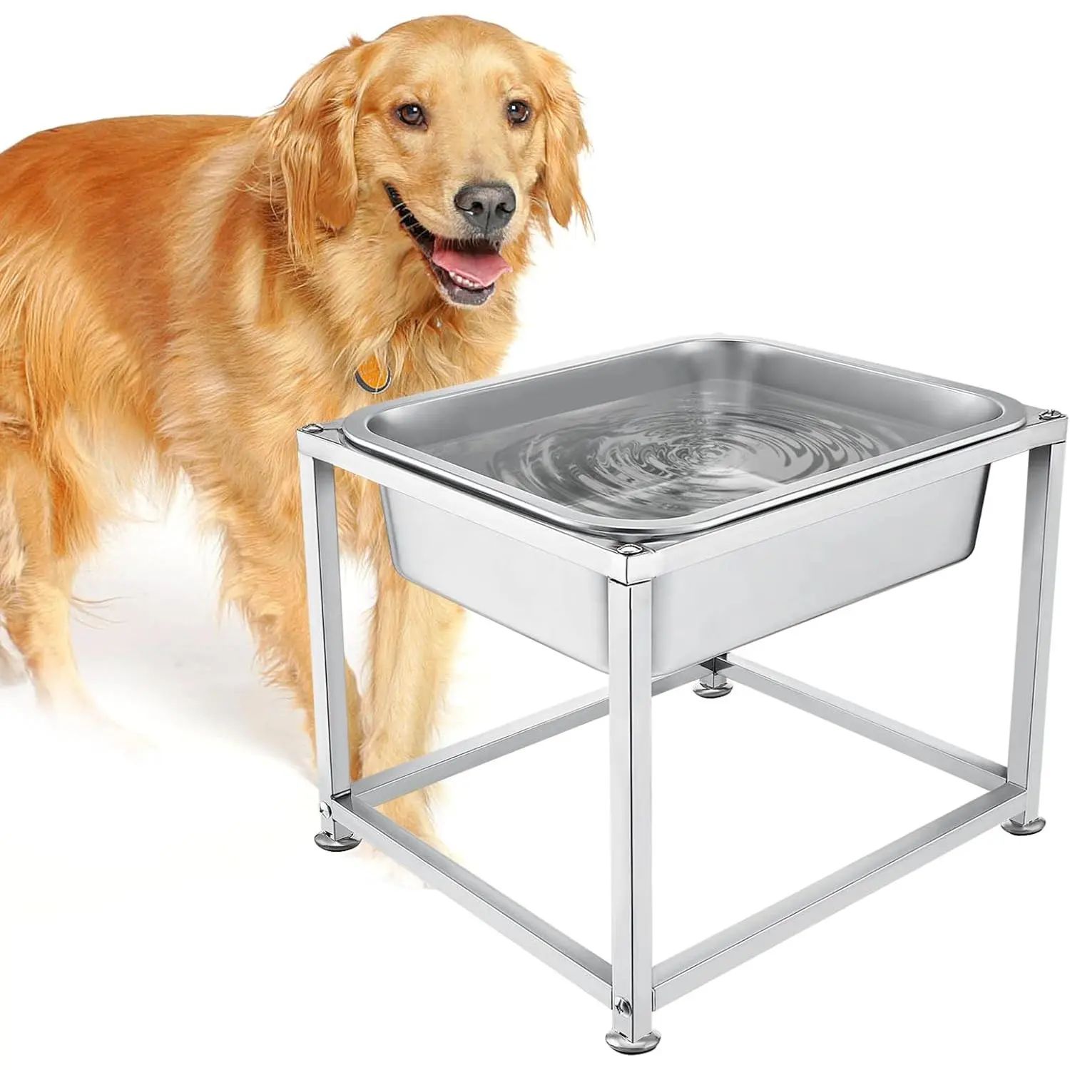 2 Gallons Large Elevated Dog Water Bowl - 11.5''H Durable Stainless Steel Raised Dog Bowl with Stand for Large Dogs, Easy to Clean and Assemble for Indoor Outdoor