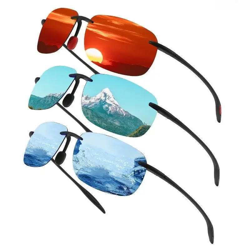 Polarized Sunglasses 3-Pack, Unisex Modern Funky Rimless Shield, Ultra-Lightweight 10.5g TAC Shades with UV400 Protection for Running & Cycling, Resin, 61 Mm C, Shield Shape, 3Pc, Anti-Glare, Mirror, Frameless