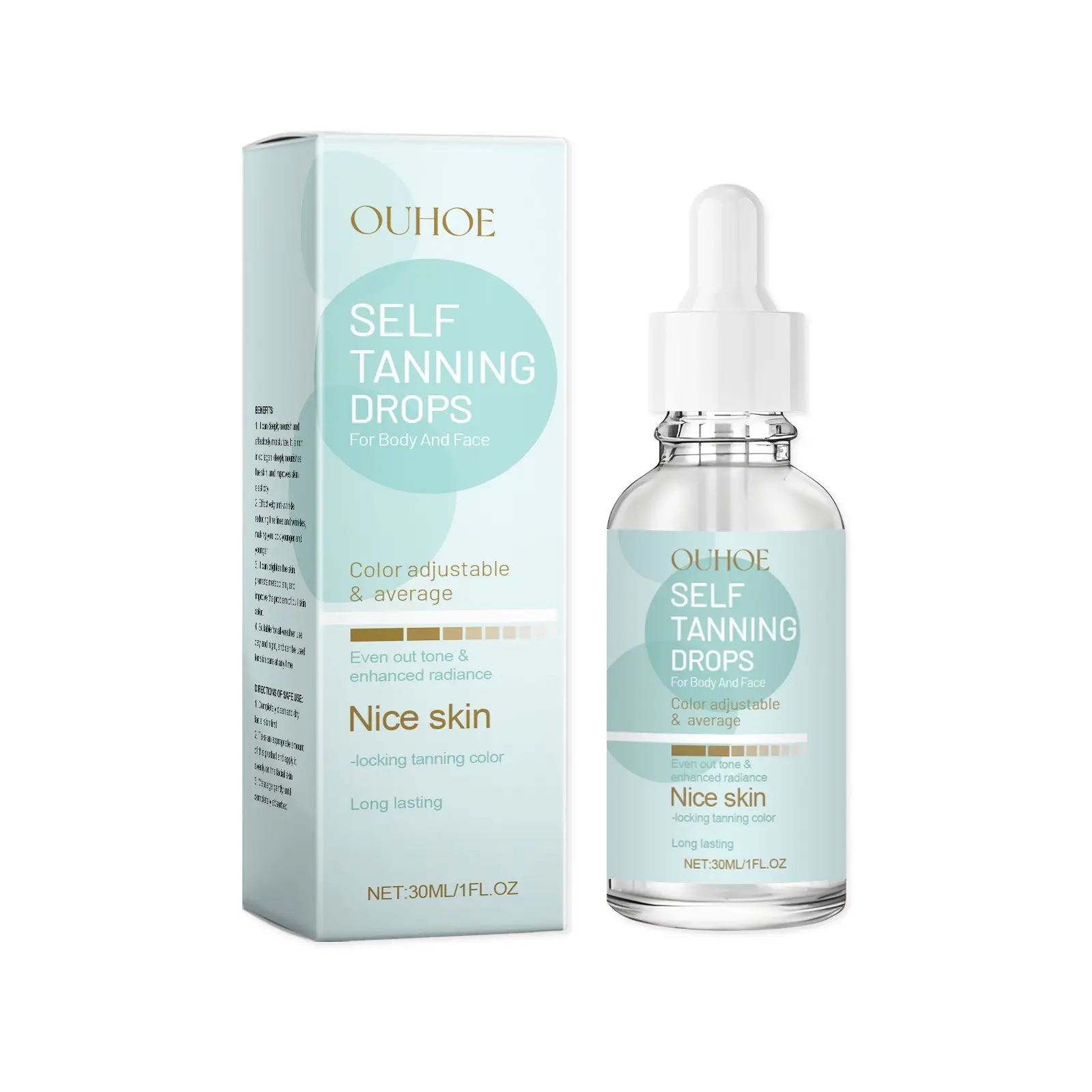OUHOE Self Tanning Drops - Fast-Developing Even Bronze Glow, Moisturizing Sun-Free Tanning for Long-Lasting Wheat Skin, Self Tanner Drops, Sunless Tanner, Tanning Products