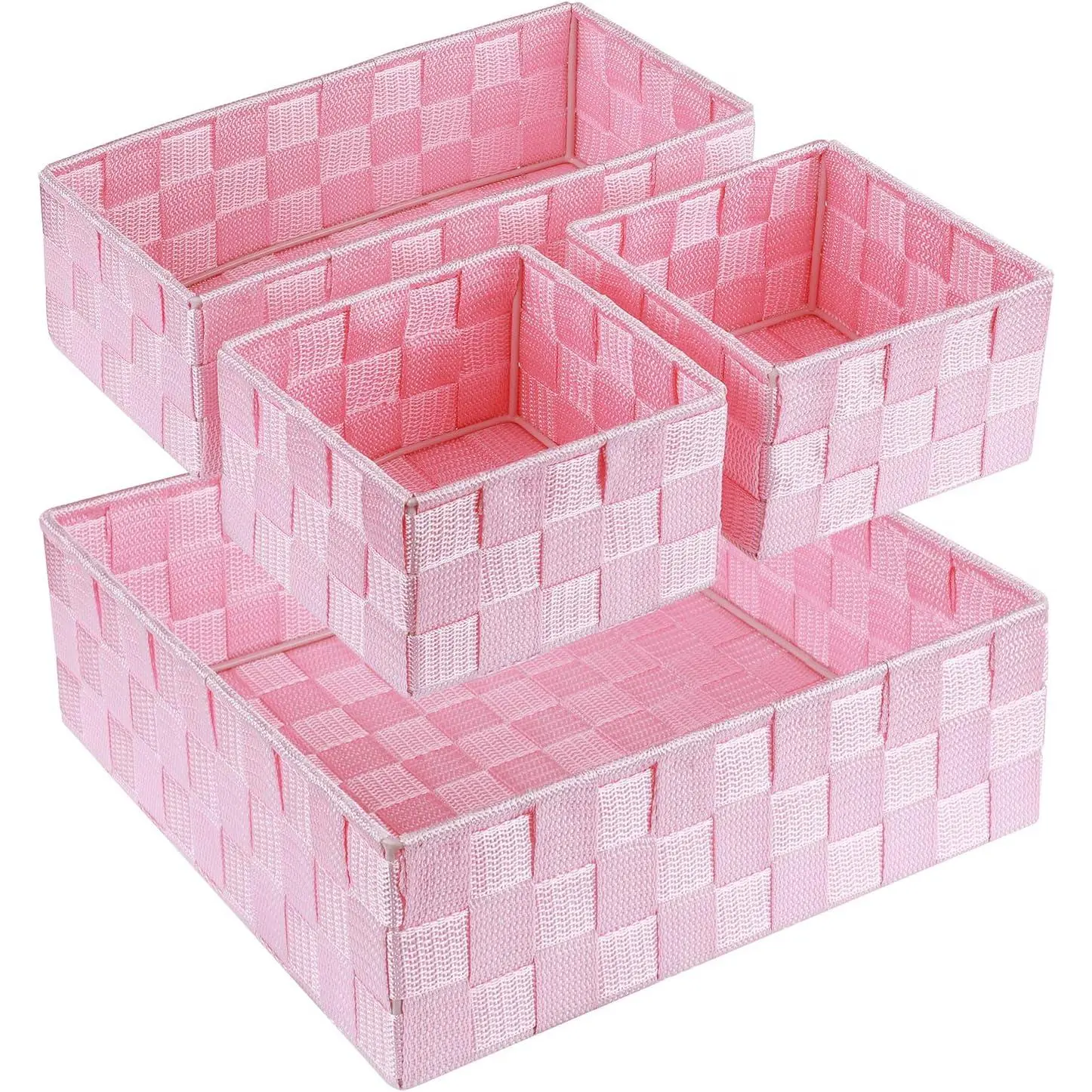Woven Storage Baskets for Organizing, Small Baskets Cube Bin Container Tote Organizer Divider for Drawer, Closet, Shelf, Dresser, Set of 4(Pink)