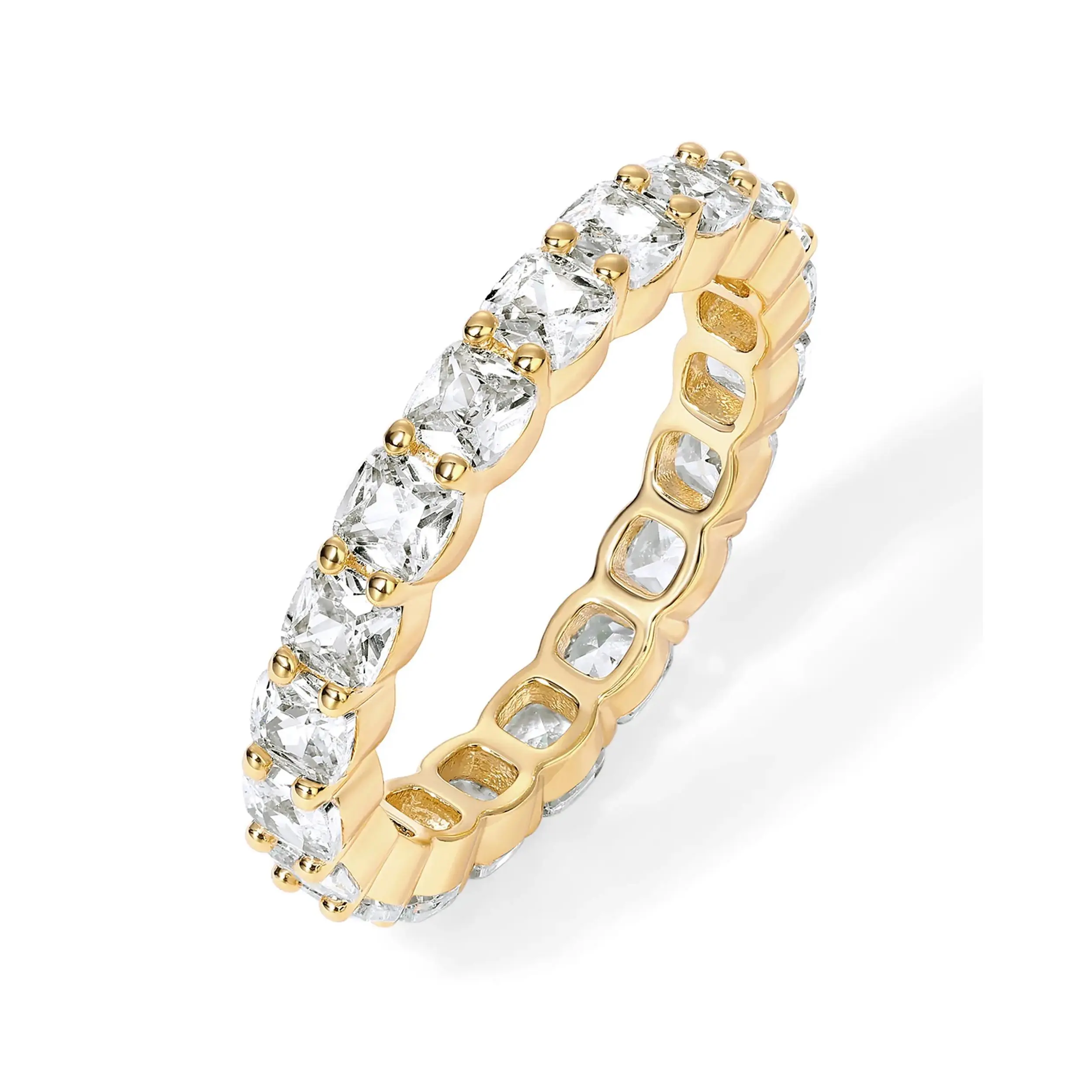 14K Gold Plated Rings with Cubic Zirconia Love - 4mm Stackable for Women - Gold Rings wide band lab-created engagement wedding gift birthstone  ring brilliant shine carat total weight rainbow stackable finger