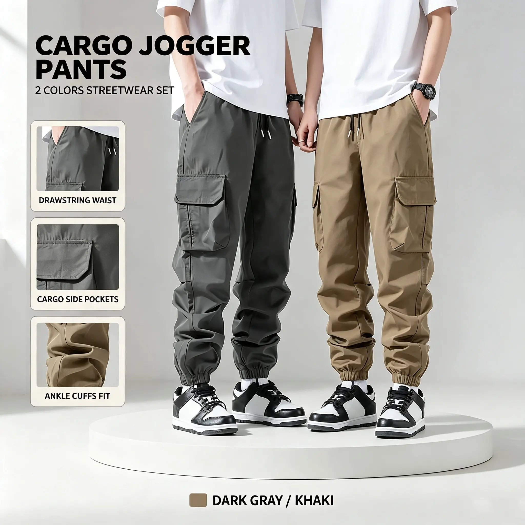 Men Jogger Cargo Pants Multi Side Pockets Drawstring Waist Casual Streetwear Outdoor Sweat Trousers