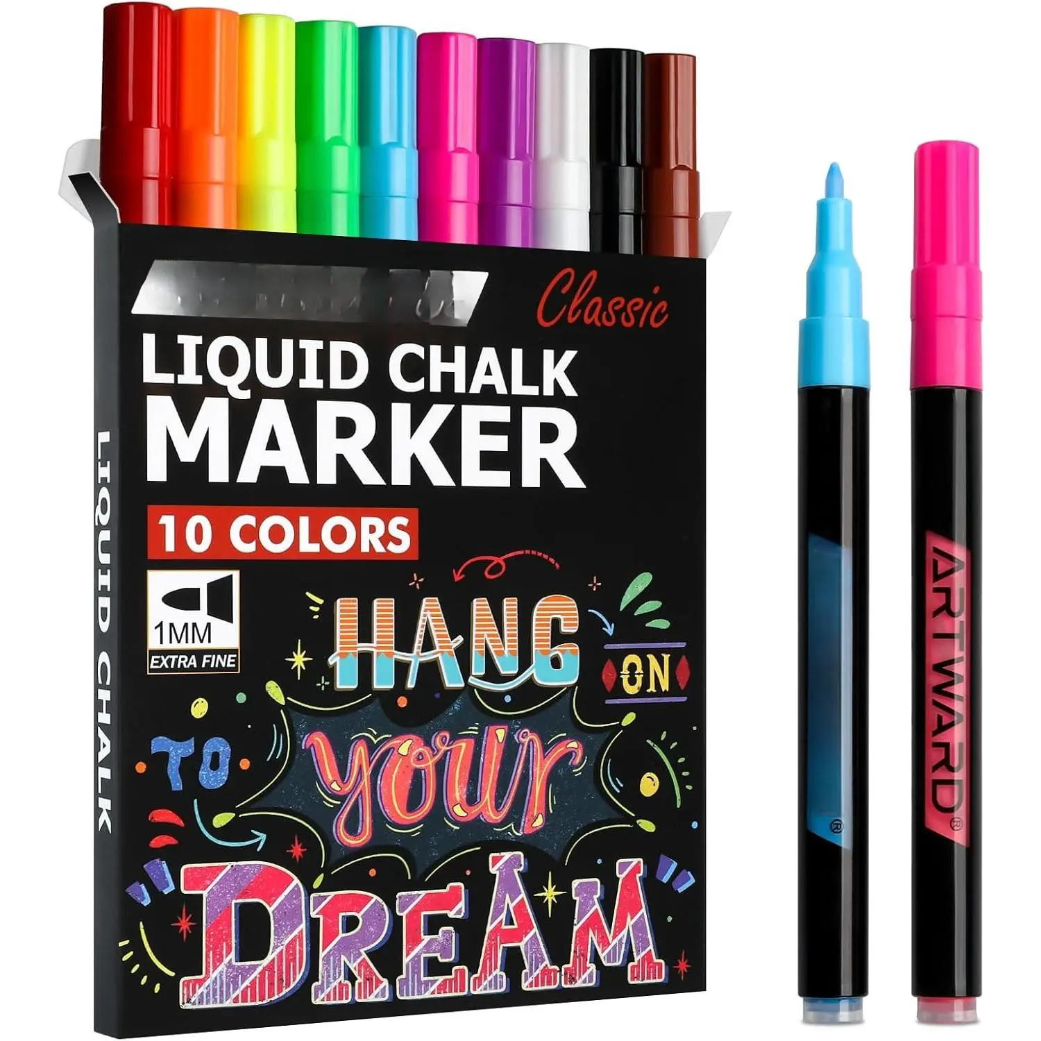 Liquid Chalk Markers For Blackboard,10 Wet Erase Markers Classic Color 1mm | Chalkboard Markers Extra Fine Tips For  Windows,Bistro,Glass,Menu Board,Mirror - Chalk Markers Pens Washable Odorless