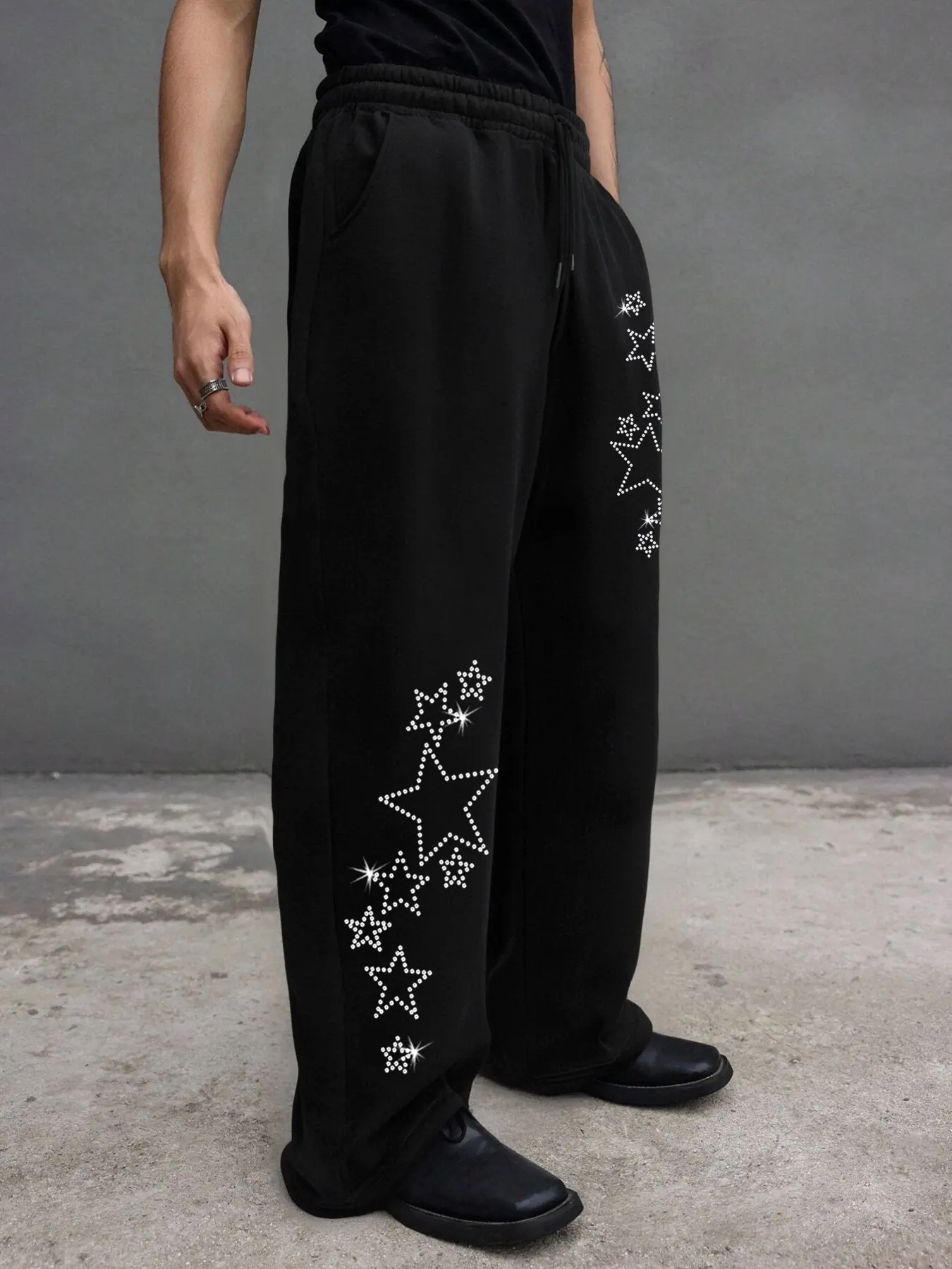 Men's Fashion Streetwear Sweatpants, Creative Star Rhinestone Print, Comfortable and Versatile, Essential for Outings and Dates