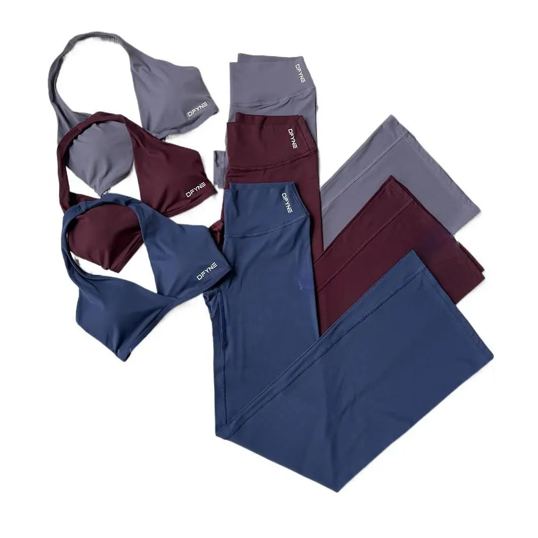 DFYNE Origin 2 Piece Activewear Set - Butter Soft Halter Neck Crop Top & High Waist Wide Leg Yoga Pants