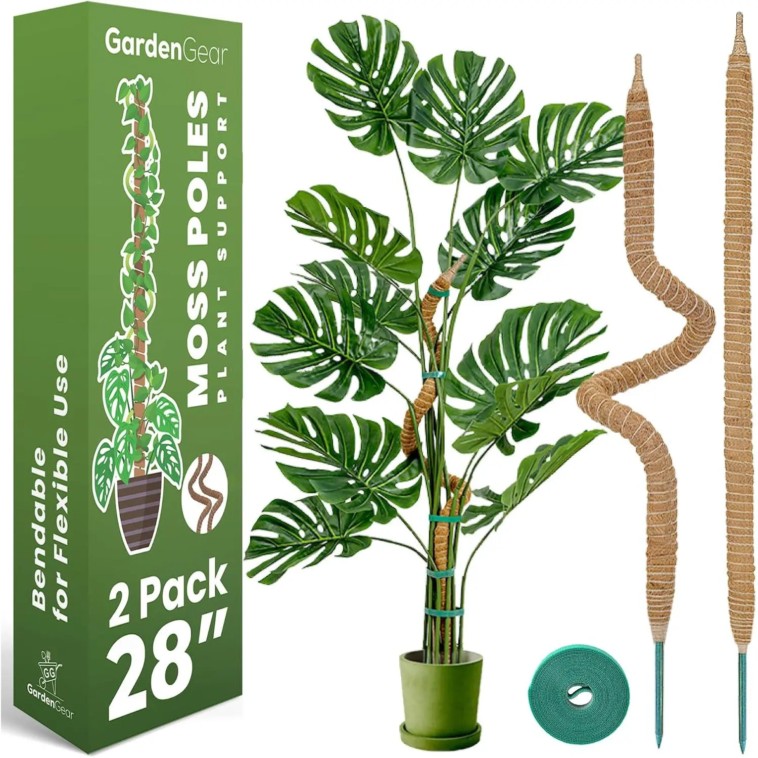 2 Pack 28 Inch Bendable Moss Pole Monstera  Support Stakes for Indoor  - Tall Moss Stick Trellis for Potted Climbers - Stem Support Accessories for Climbing Houseplants