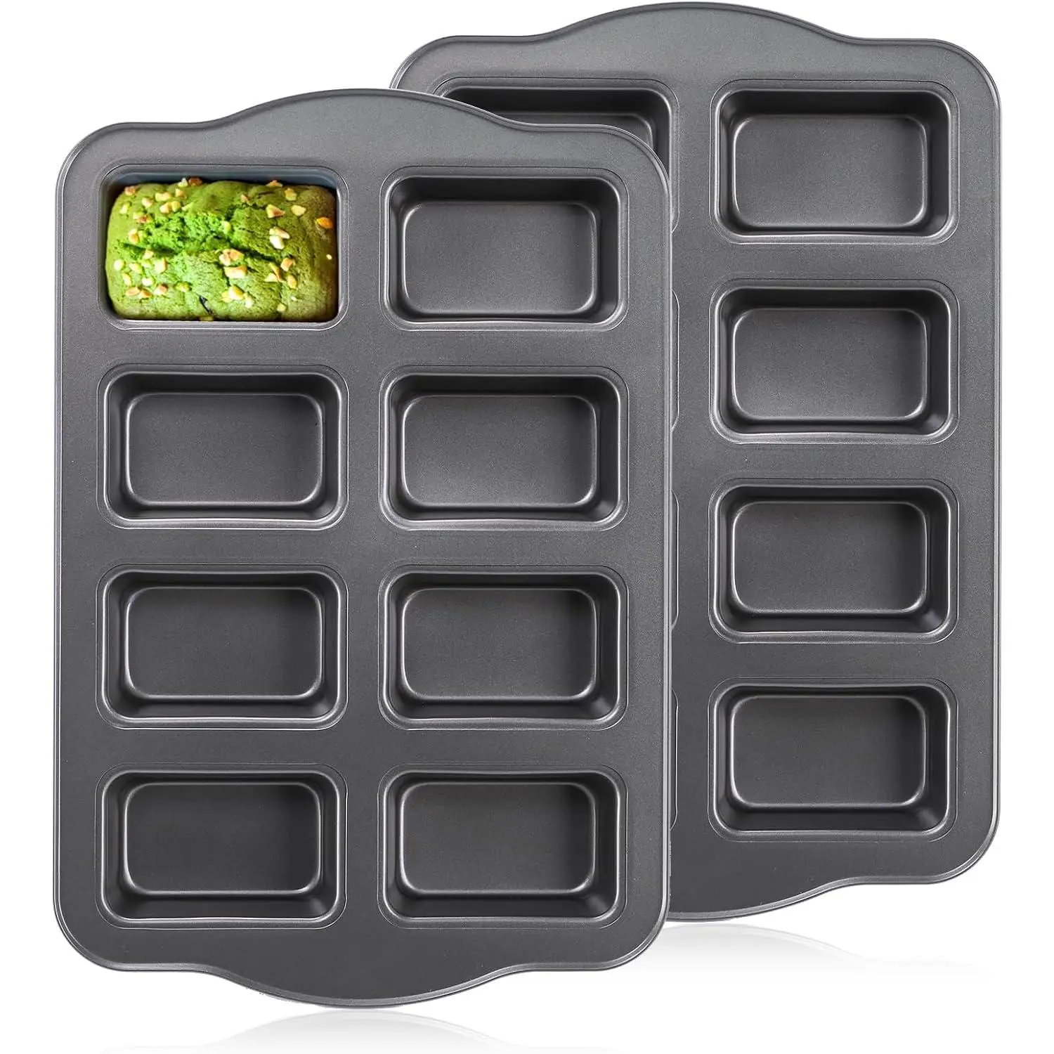 2 Pack 8 Cavity Mini Loaf Pan, Non-Stick Small Bread Loaf Pans, Rectangle Carbon Steel Baking Loaf Pans for Corn Bread, Little Banana Breads, Cheesecake, Mini Brownie Pan