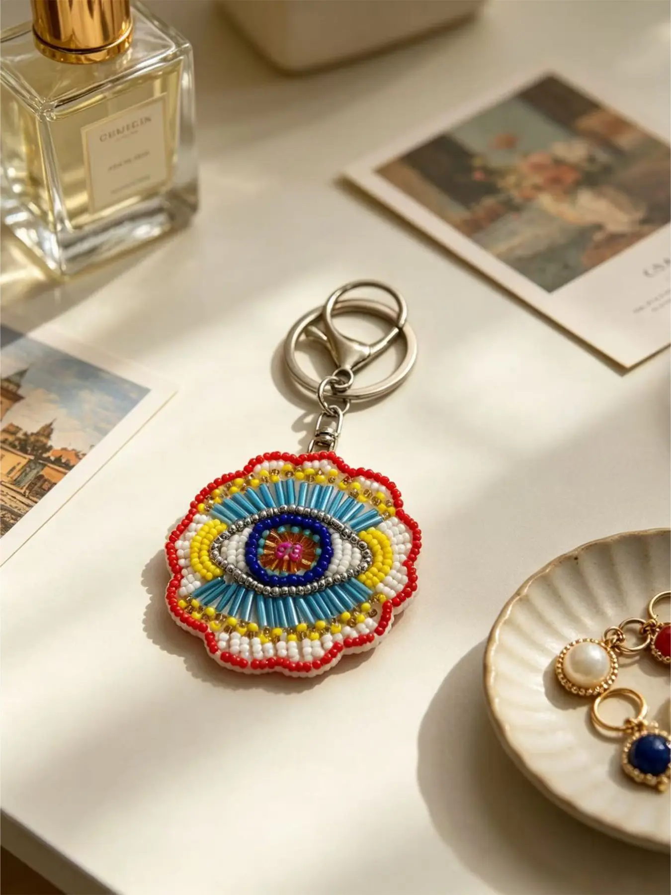 Handmade Eye Beaded Bag Charms, Simple Elegant Versatile Embroidered Patches, Rhinestone Decorative Accessories for Bags