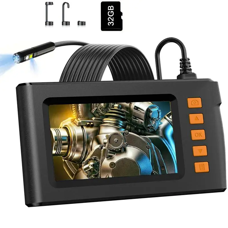 Dual-Lens Endoscope with Light, 4.3in Screen, 32GB Memory Card, 16.5ft Cable for Video Inspection (Electronics Camera Accessory)