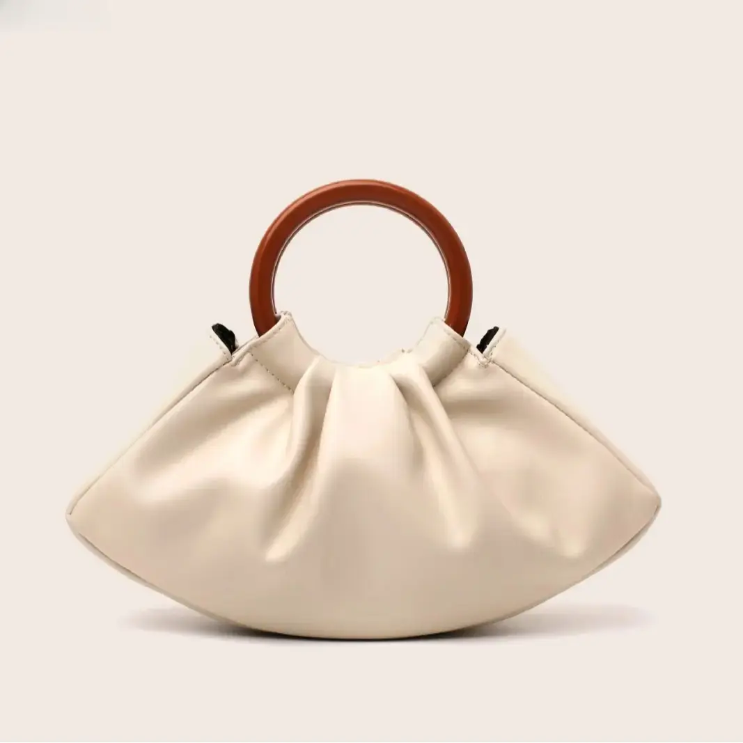 Women's Vintage Chic Pleated Texture Crescent Moon Faux Leather Shoulder Bag - Gold Croco Print, Wooden Handle, Shoulder Strap, Spacious Party Purse for Everyday Use (Sports & Outdoor Lawn Games Beanbags & Foot Bags Accessory)