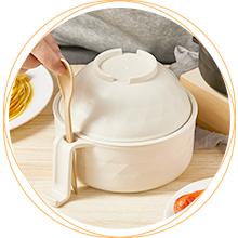 4 Sets Microwave Ramen Cooker Set 33 oz Quick Ramen Bowl Set Microwave Noodle Cooker with Handle Noodle Bowl with Spoon Chopsticks Fork College Dorm Room(Black, Beige, Pink, Purple) Cutlery Oven Tableware Bamboo