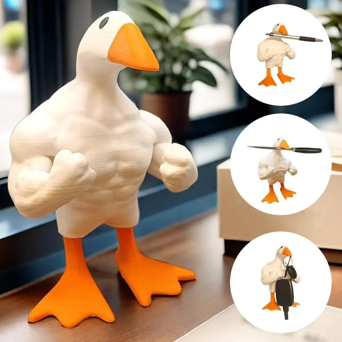 Cute Funny Muscular Duck Statue Decorative Dual Use Functional Key Holder Home Decor Gift For Gym Lovers