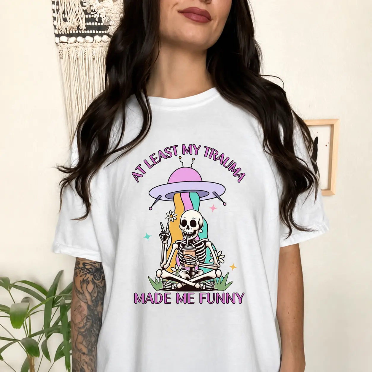 At Least My Trauma Made Me Funny Shirt, Mental Health T Shirt, Anxiety Shirt, Funny Skeleton Meme Shirt, Sarcastic T Shirt
