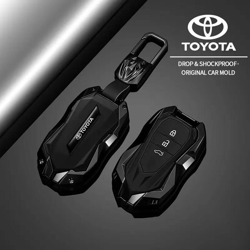 Car remote key protective cover decorative case suitable for Toyota Hilux, Fortuner, Innova, Yaris Ativ, Corolla, RAV4,Camry, Prado. Dark, trendy, cool, functional mech-style car key shell, fingerprint-resistant, hard metal, modified personalized key case