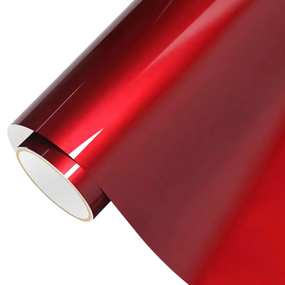 Ultra Glossy Amber Red Glitter Metallic Vinyl Wrap Film Roll With Air Release Self Adhesive Car Motorcycle DIY Decal Sticker