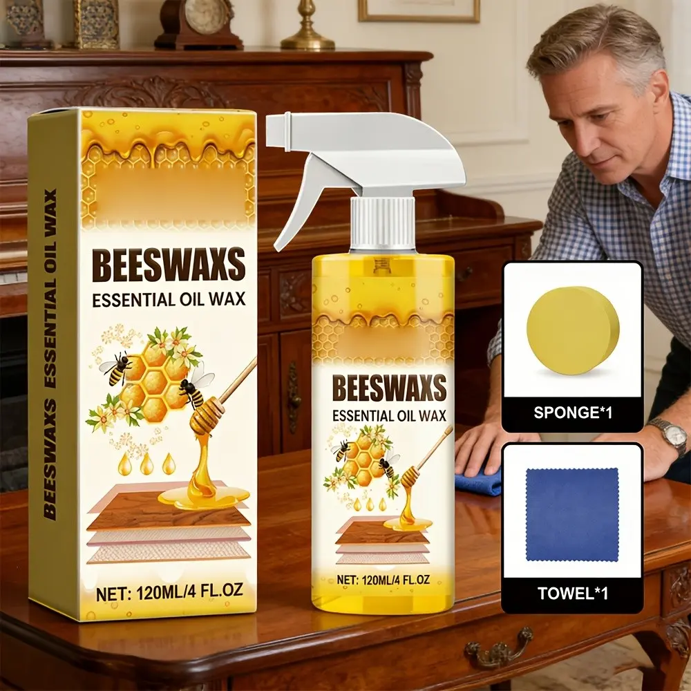 120ml Beeswax Wood Polish Spray, Natural Beeswax Furniture Care Spray, Wood Floor Cleaner & Restorer, Enhances Shine & Repairs Minor Scratches, Ideal for Hardwood Floors, Cabinets & Wooden Surfaces.