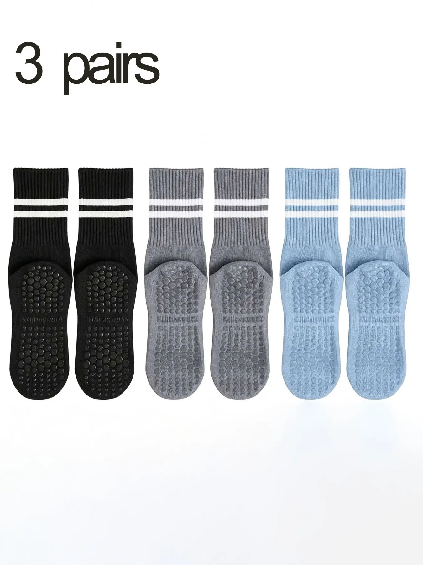 3/6 Pairs Women's Striped Sport Mid-Calf Socks, Non-Slip Athletic Socks, Dance Yoga Socks, Pilates Indoor Sports Socks