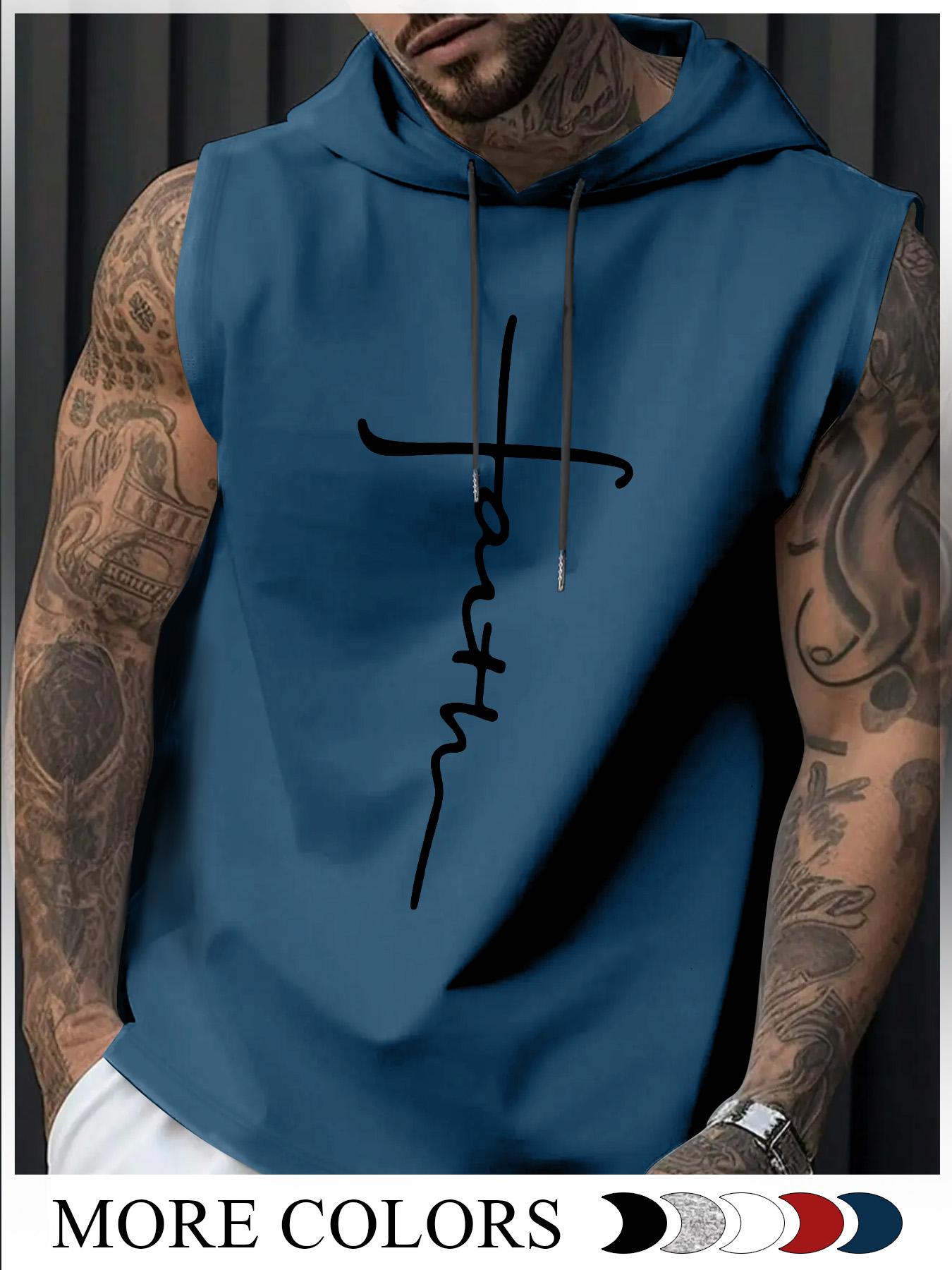 Men's "ONLY GOD CAN JUDGE ME" Print Hooded Tank Top, Regular Fit Casual Sleeveless Top for Summer, Men's Clothes for Daily Wear, Socks, Fitted Vest