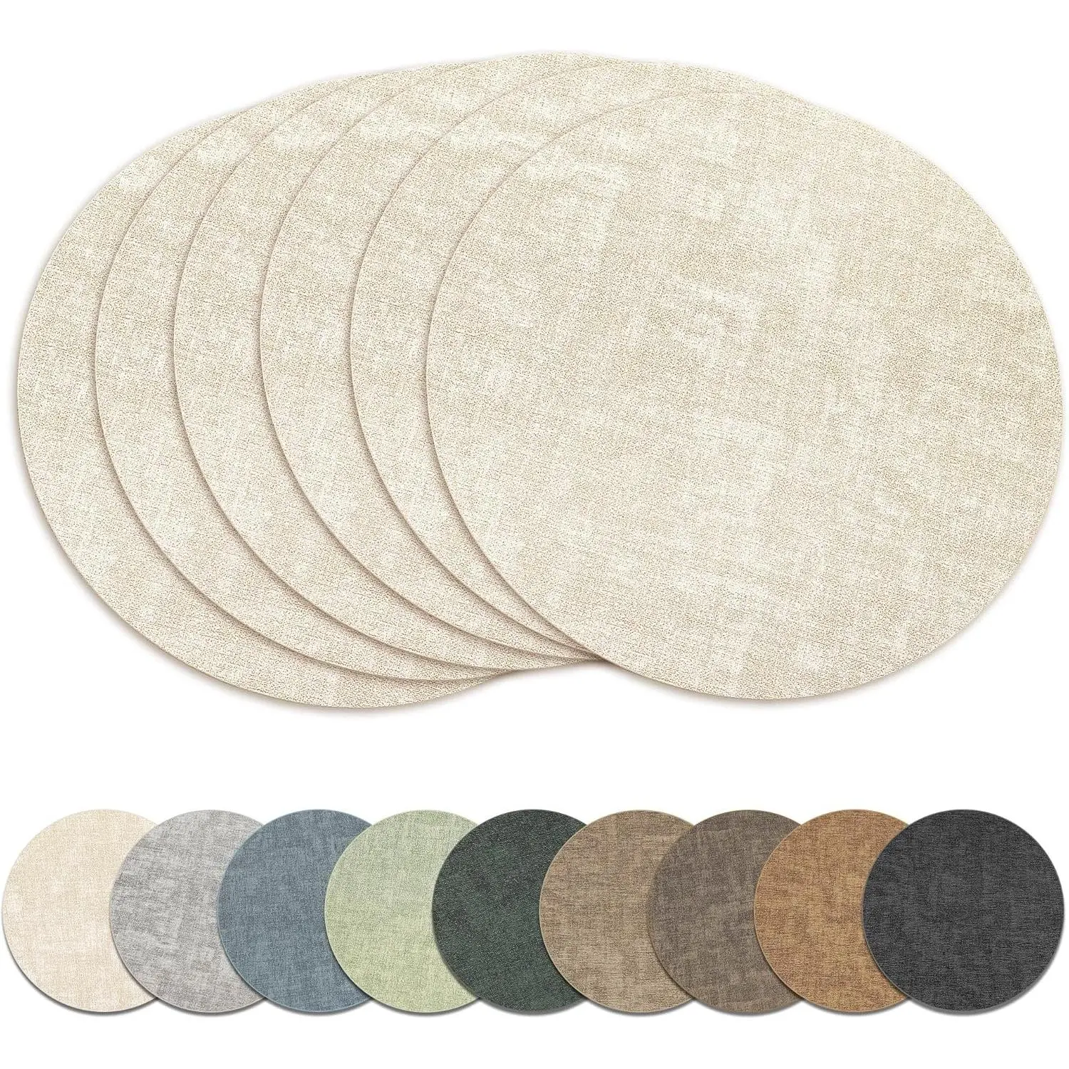13 in Thick Vinyl Tableware Placemats Set of 6 - Durable, Insulated, Decorative, Reversible, Waterproof, Oilproof, Wipeable Woven Texture Neutral Colors Protective Table Protectors for Indoor Use (Beige), Heat Resistant