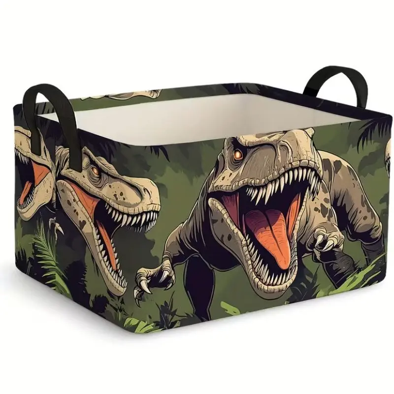 1pc Tyrannosaurus Rex Print Storage Bin, Dinosaur T-Rex Pattern Collapsible Shelf Basket with Handles for Home Bedroom Laundry Organization, Shelf Baskets