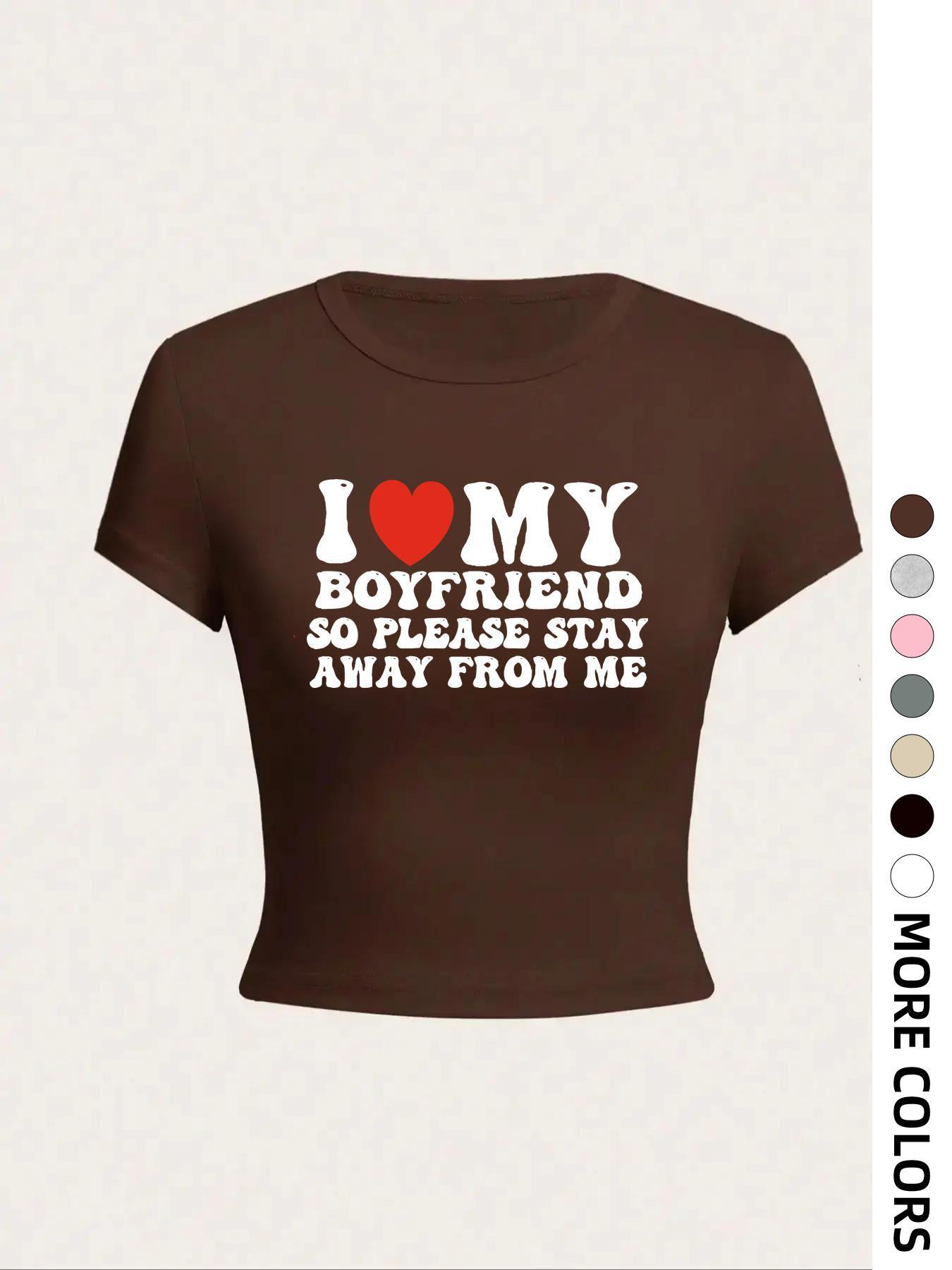 Women's Letter & Heart Print Round Neck Crop Tee, Casual Short Sleeve T-shirt, Summer Clothes, Women's Top for Daily Wear, Womenswear