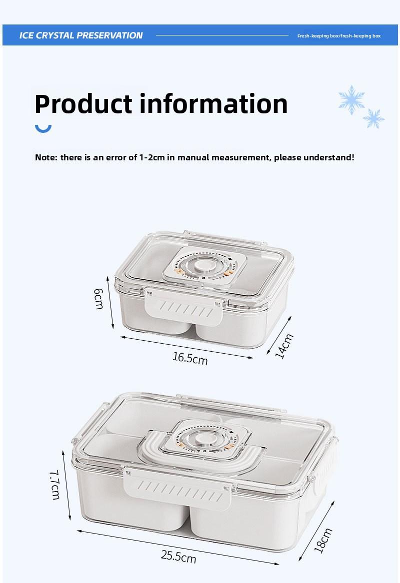 Divided Portable Ice Food Storage Container| Salad Draining Fresh Keeping Box with Compartments for Fridge Fruit Meal Prep