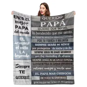 Father's Day Flannel Throw Blanket 1pc - 100% Polyester Knitted, Contemporary Digital Printed Spanish Quote, Durable, Fade Resistant, Flat Weave, Machine Washable All-Season Multipurpose Gift for Dad