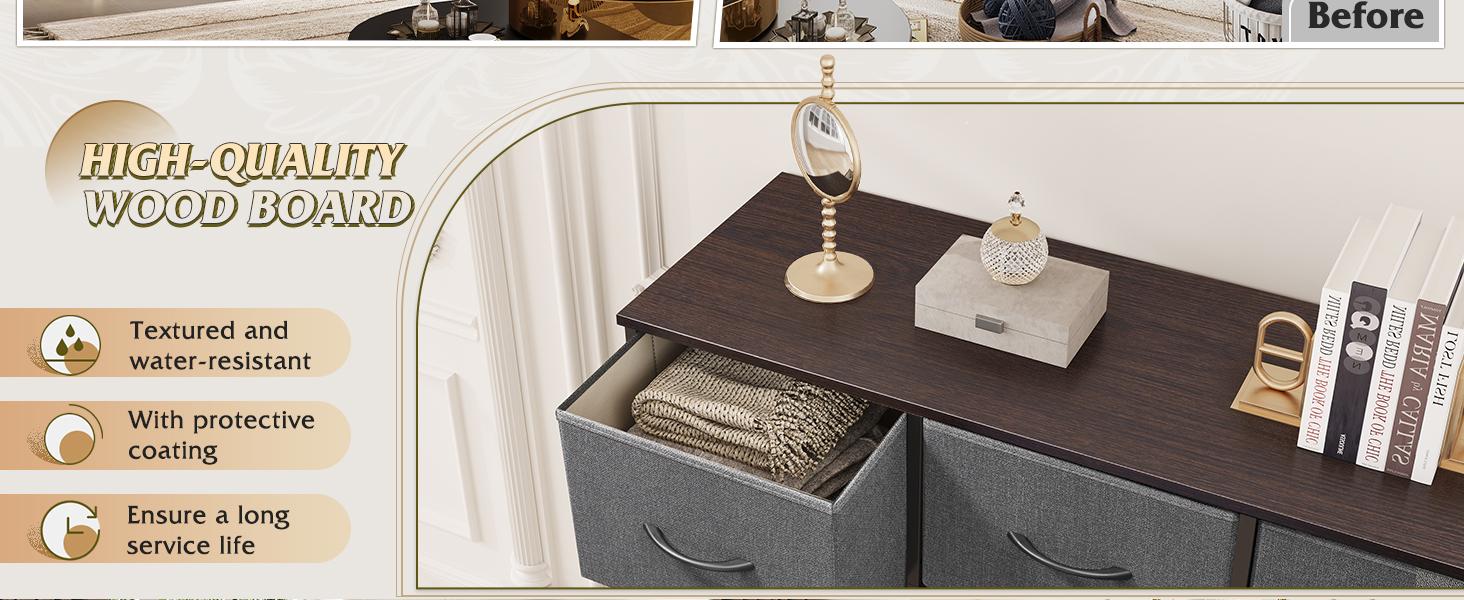 9-Drawer Dresser, Fabric Storage Tower for Bedroom, Hallway, Entryway, Closet, Tall Chest Organizer Unit with Fabric Bins, Steel Frame, Wood Top, Easy Pull Handle, Dark Grey