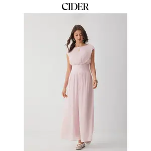 Cider Chiffon Mid Rise Draped Wide Leg Jumpsuit