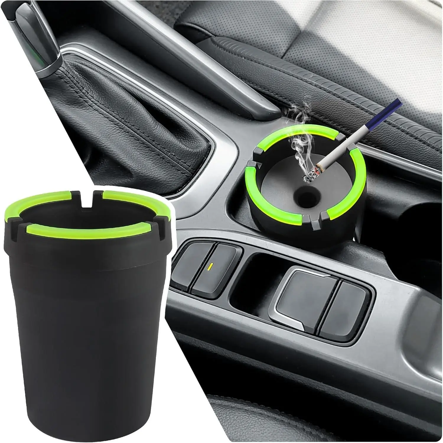 Smokeless Ashtray with Lid, Portable Smell Proof Car Ashtray for Cup Holder, Multifunctional Car Truck SUV Interior Accessory, Keep Tidy (Black)Gift