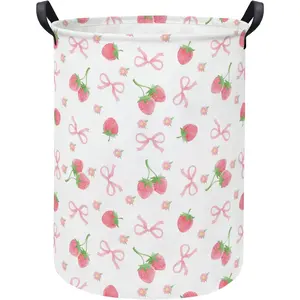 Laundry Hamper  laundry Basket  Storage Bin for Bedroom  Clothes Organizer Basket Woodland  Room Decor(Bowknot Strawberry)