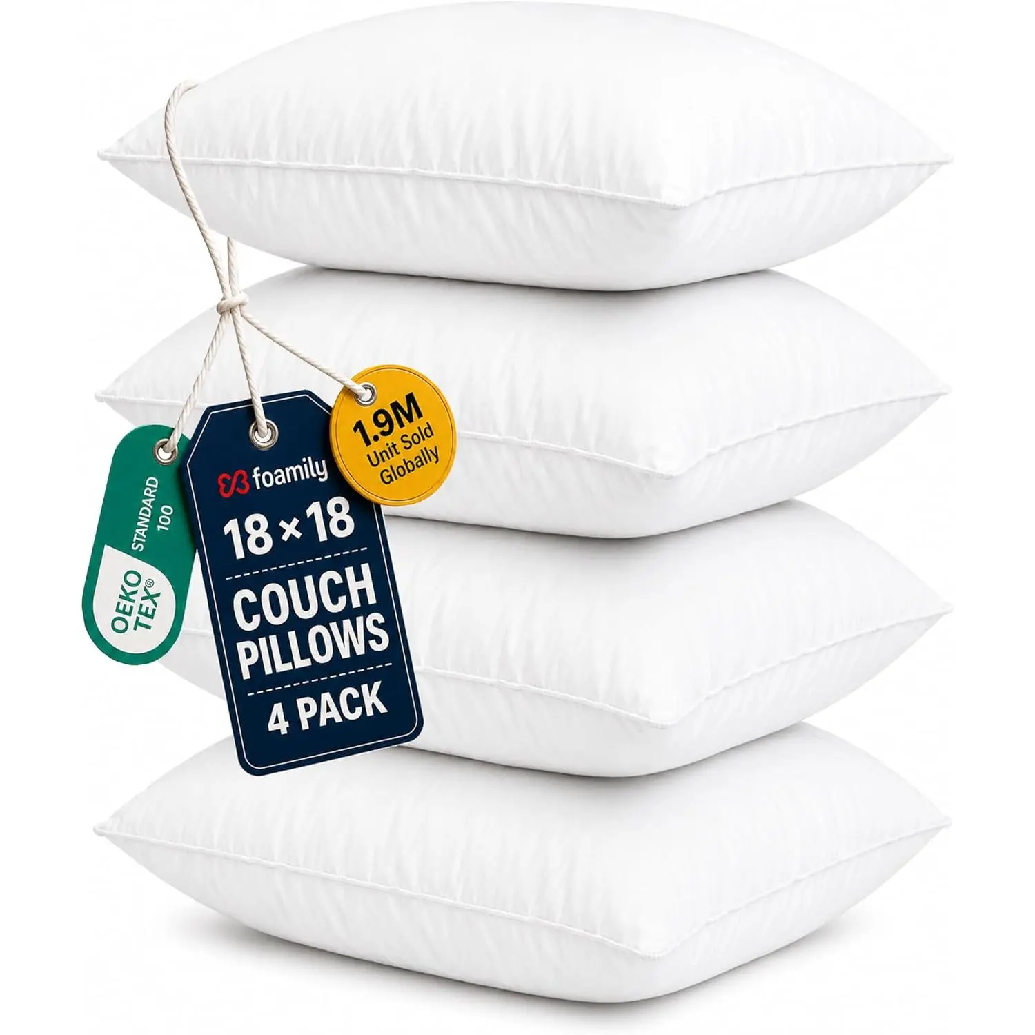 18x18 (Set of 4) Premium Decorative Throw Pillow Inserts Soft Fluffy Couch Pillows for Couch Bed & Living Room Home Décor