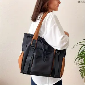 Patchwork Nylon Large Capacity Tote Bag, Casual Multi-use Shoulder Crossbody Purse for Travel Shopping School, Available in Black, White & Brown