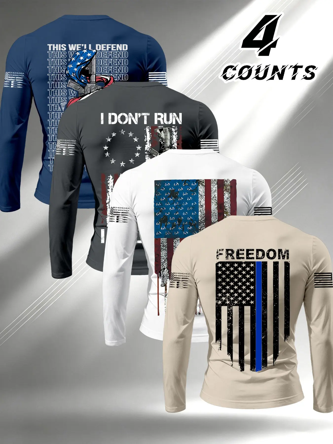 Military Tactical Vintage Style Men's Long Sleeve T-Shirt, Sporty Streetwear, Autumn Sports Top, American Flag Print, Breathable Outdoor Training Top