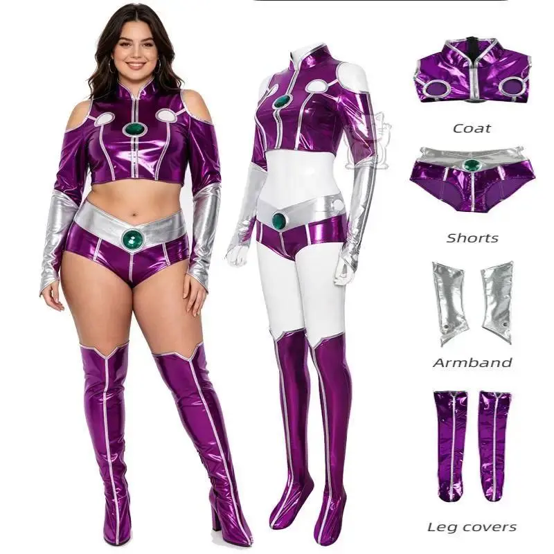 Anime TV cosplay set purple fantasy outfit new sexy Rosso Starfire bodysuit Halloween carnival party revival performance cost