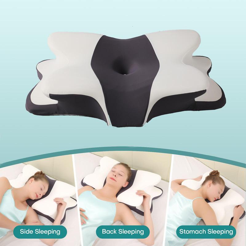 Double-Sided Zoned Contour Neck Pillow - Dual-Height Supportive Memory Foam - Cool-Breathable Pillowcase, Enlarged Armrest Section - Center Groove Design, Ultra-Soft for Side, Stomach & Back Sleepers #TOP PICKS
