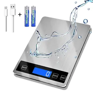 33lb Digital Food Kitchen Scale, Batteries and USB Charging, 1g/0.05oz Precise Graduation, Waterproof Stainless Steel with LCD Display for Cooking Baking
