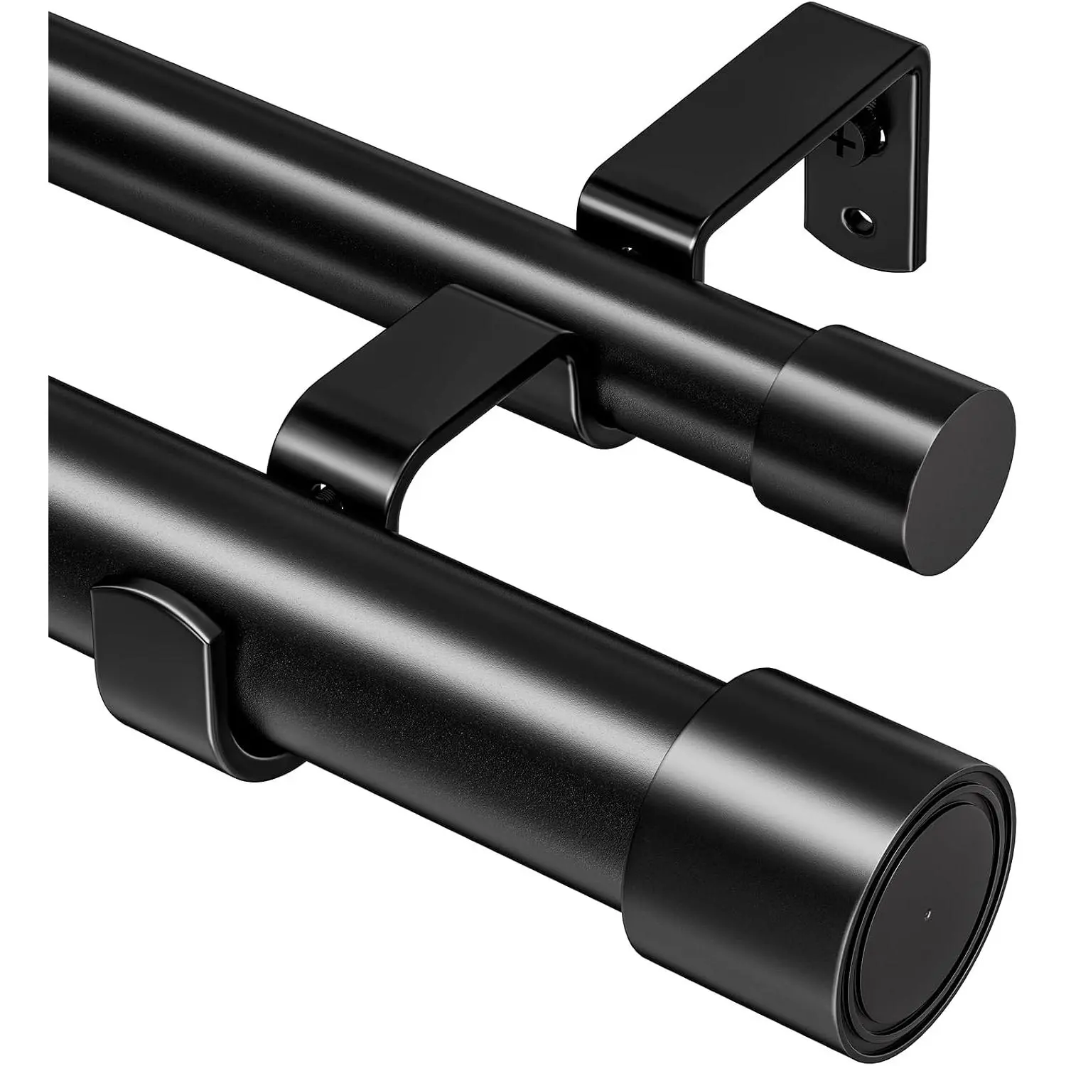 Double Curtain Rod 100 to 123.8 Inch, 1 Inch Telescoping Double Curtain Rods for Windows, Black Double Curtain Rod with Classic Cap Finial, Black