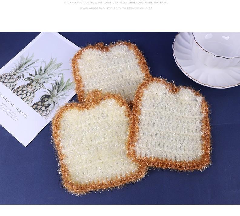 [1-3 pieces] Korean-style new toast bread dishcloth, bread-shaped bionic dishcloth, non-scratch pot cleaning cloth, thickened non-greasy dishwashing rag